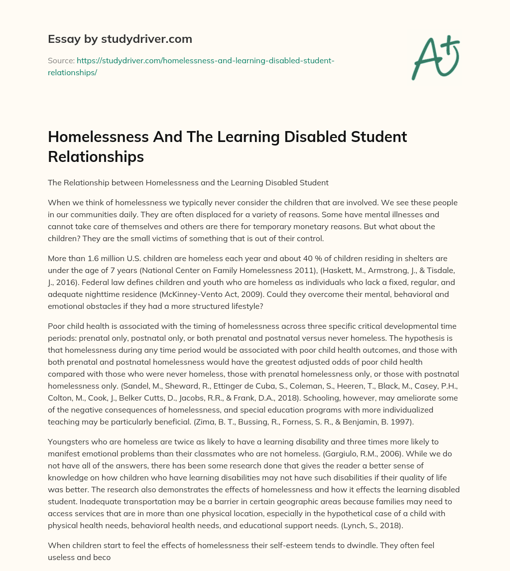 Homelessness and the Learning Disabled Student Relationships essay