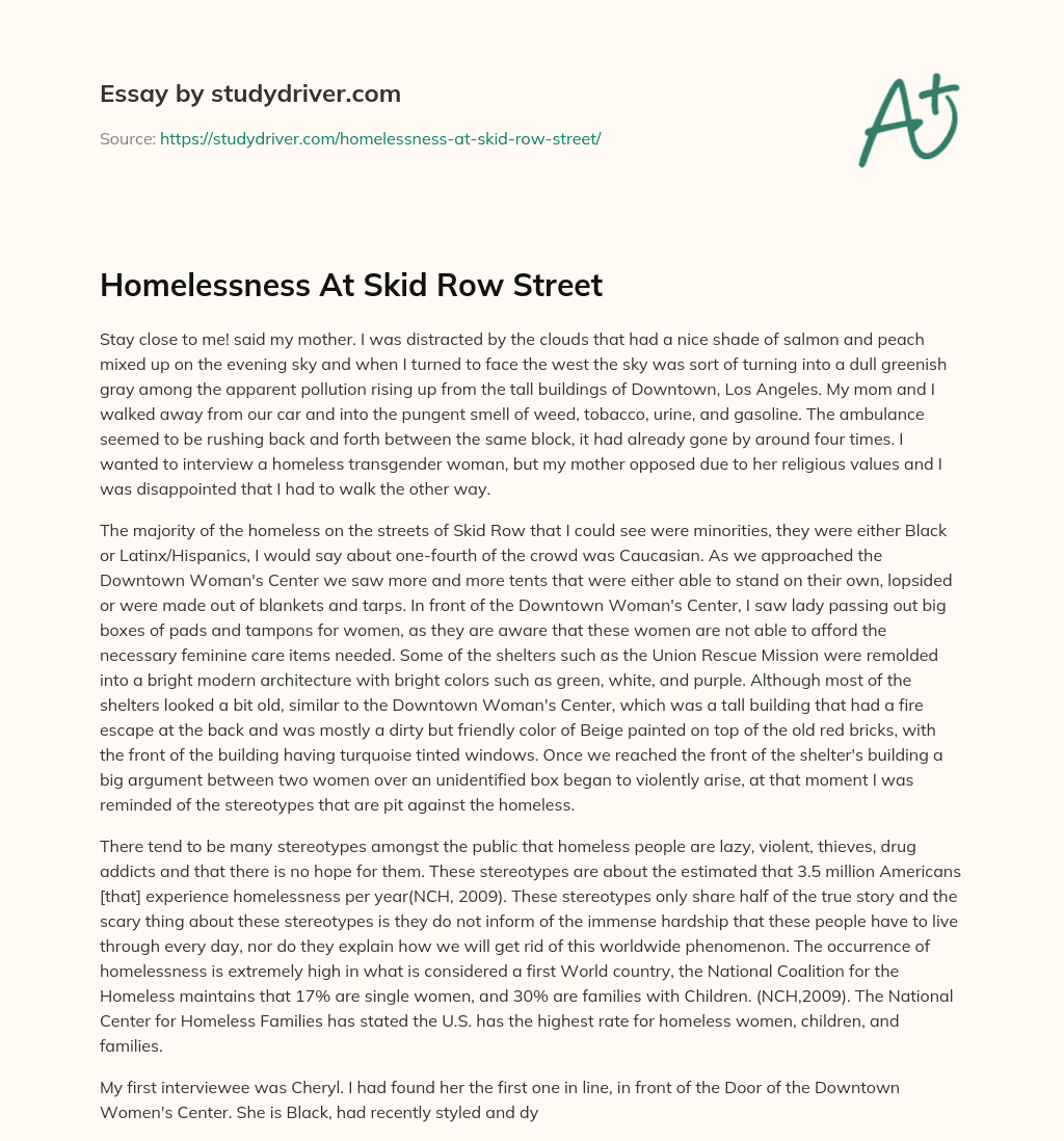 Homelessness at Skid Row Street essay