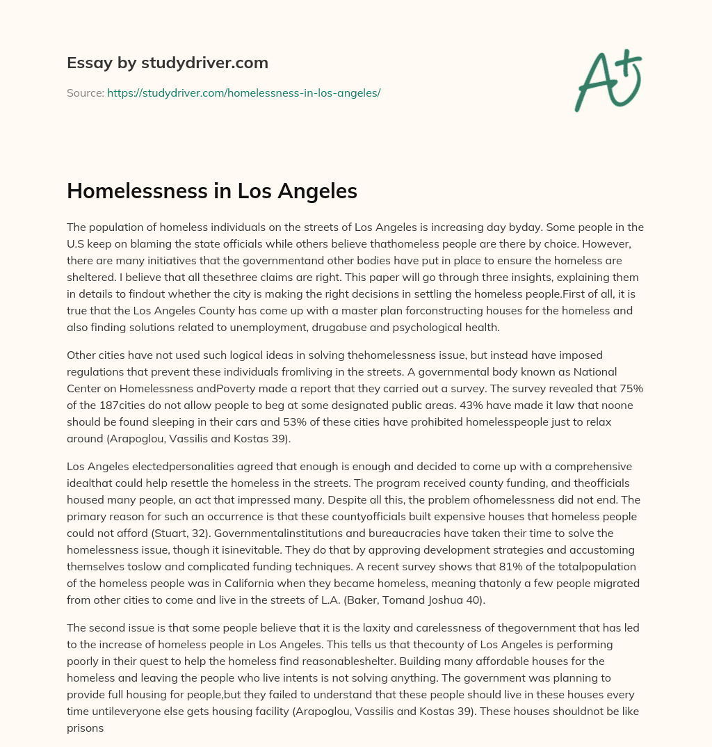 Homelessness in Los Angeles essay