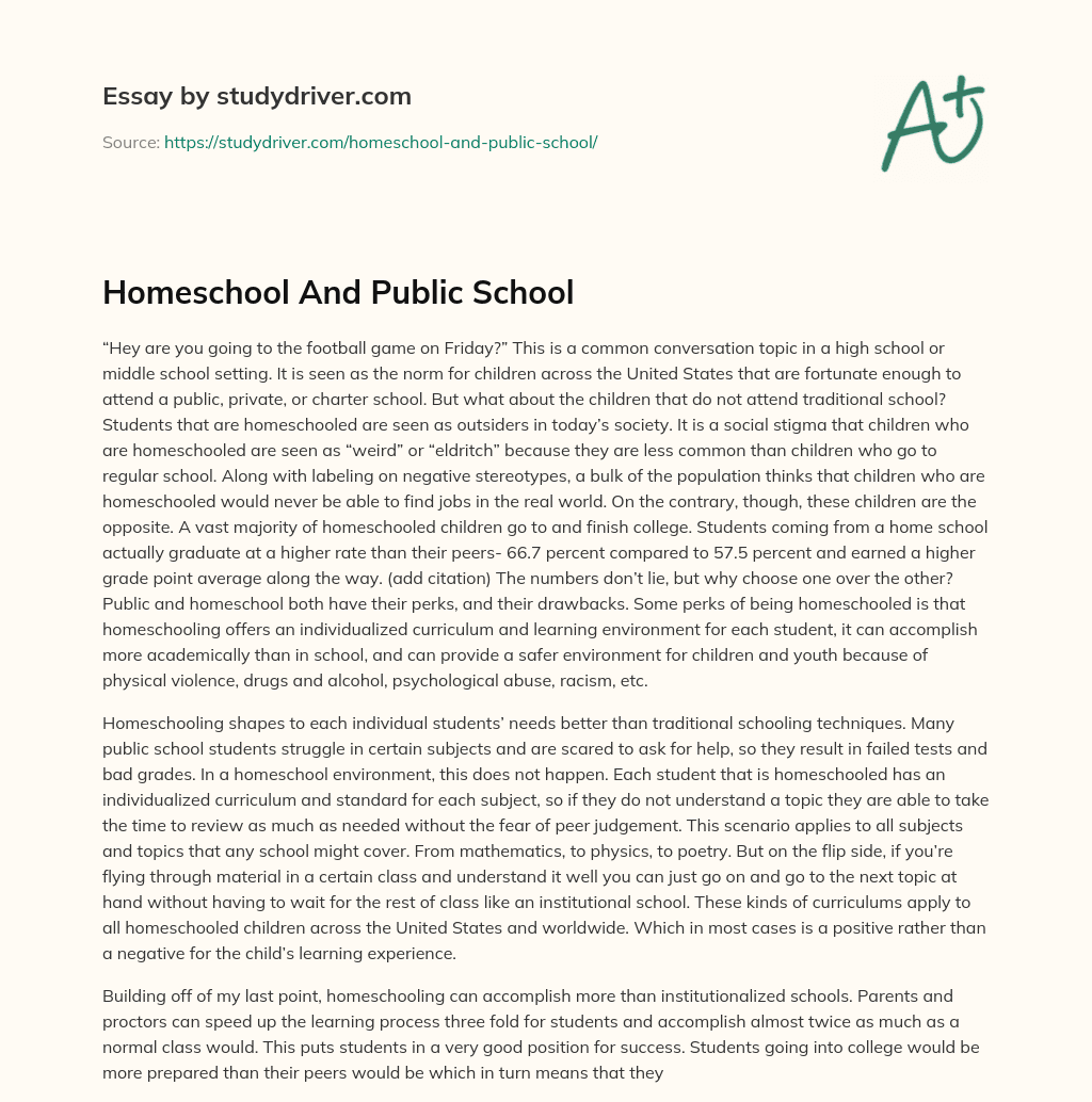 Homeschool and Public School essay
