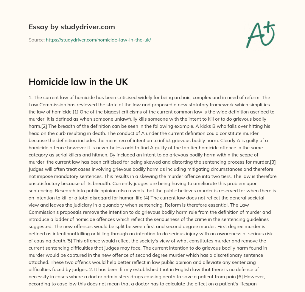 Homicide Law in the UK essay