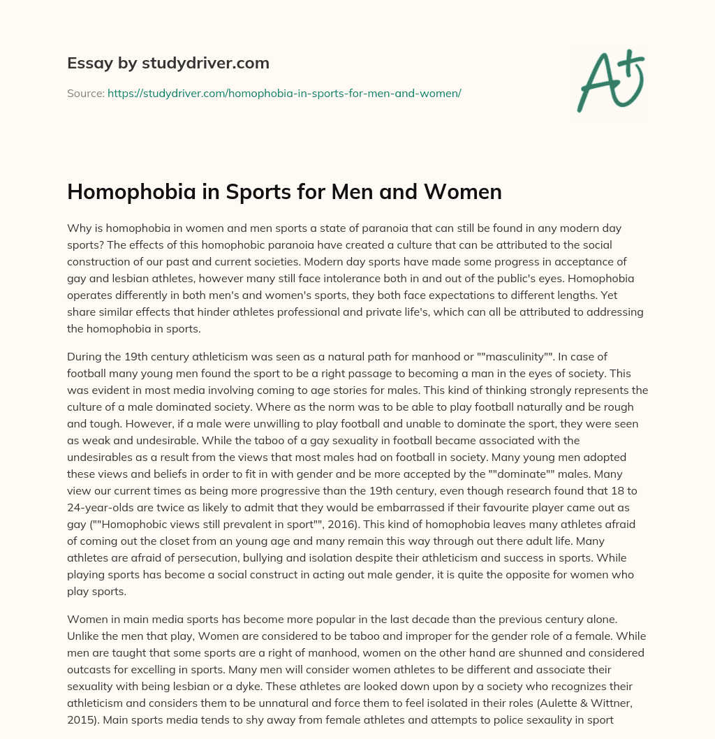 Homophobia in Sports for Men and Women essay