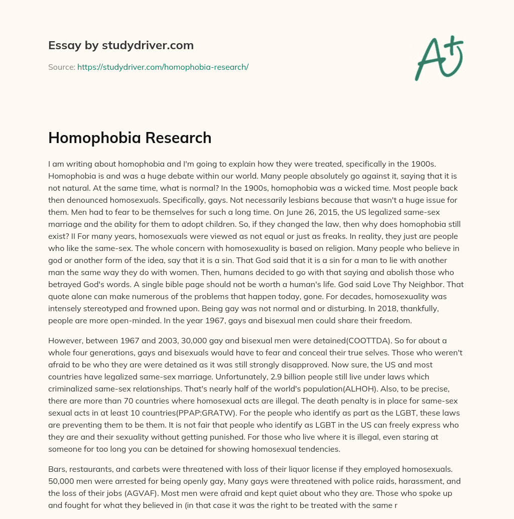 Homophobia Research essay