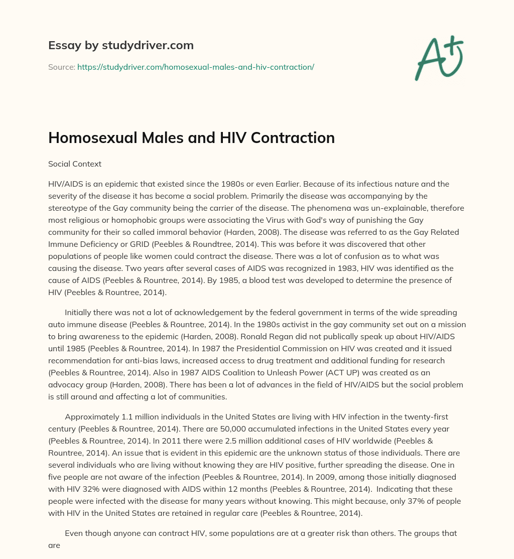 Homosexual Males and HIV Contraction essay
