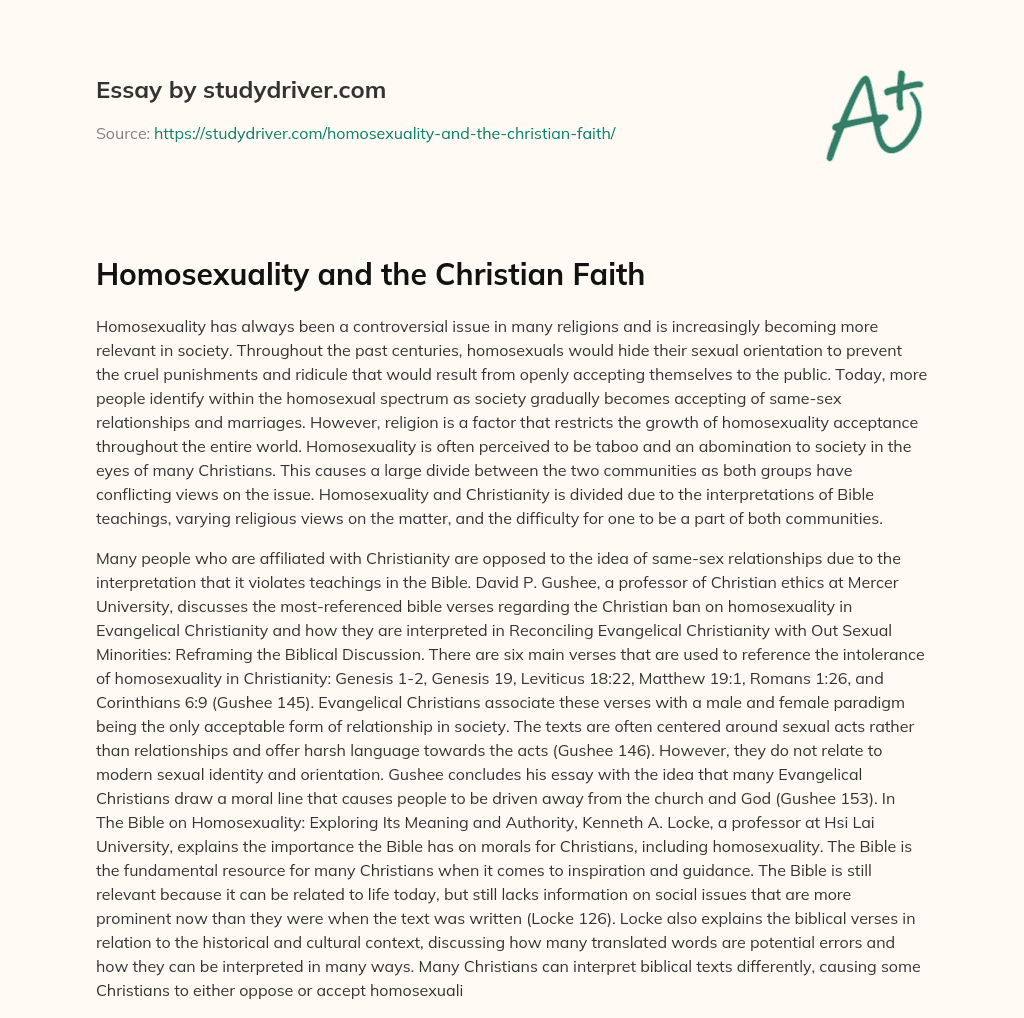 Homosexuality and the Christian Faith essay