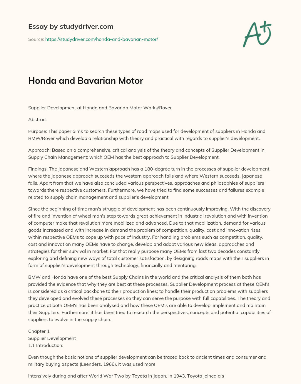 Honda and Bavarian Motor essay