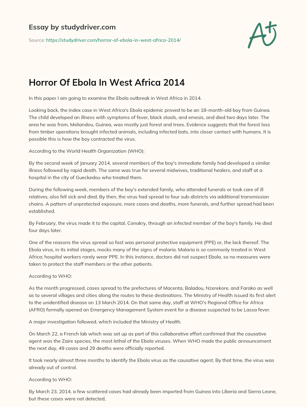 Horror of Ebola in West Africa 2014 essay
