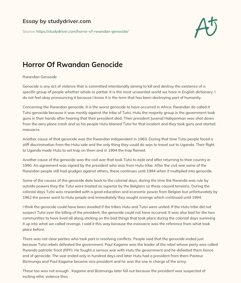 Horror of Rwandan Genocide essay