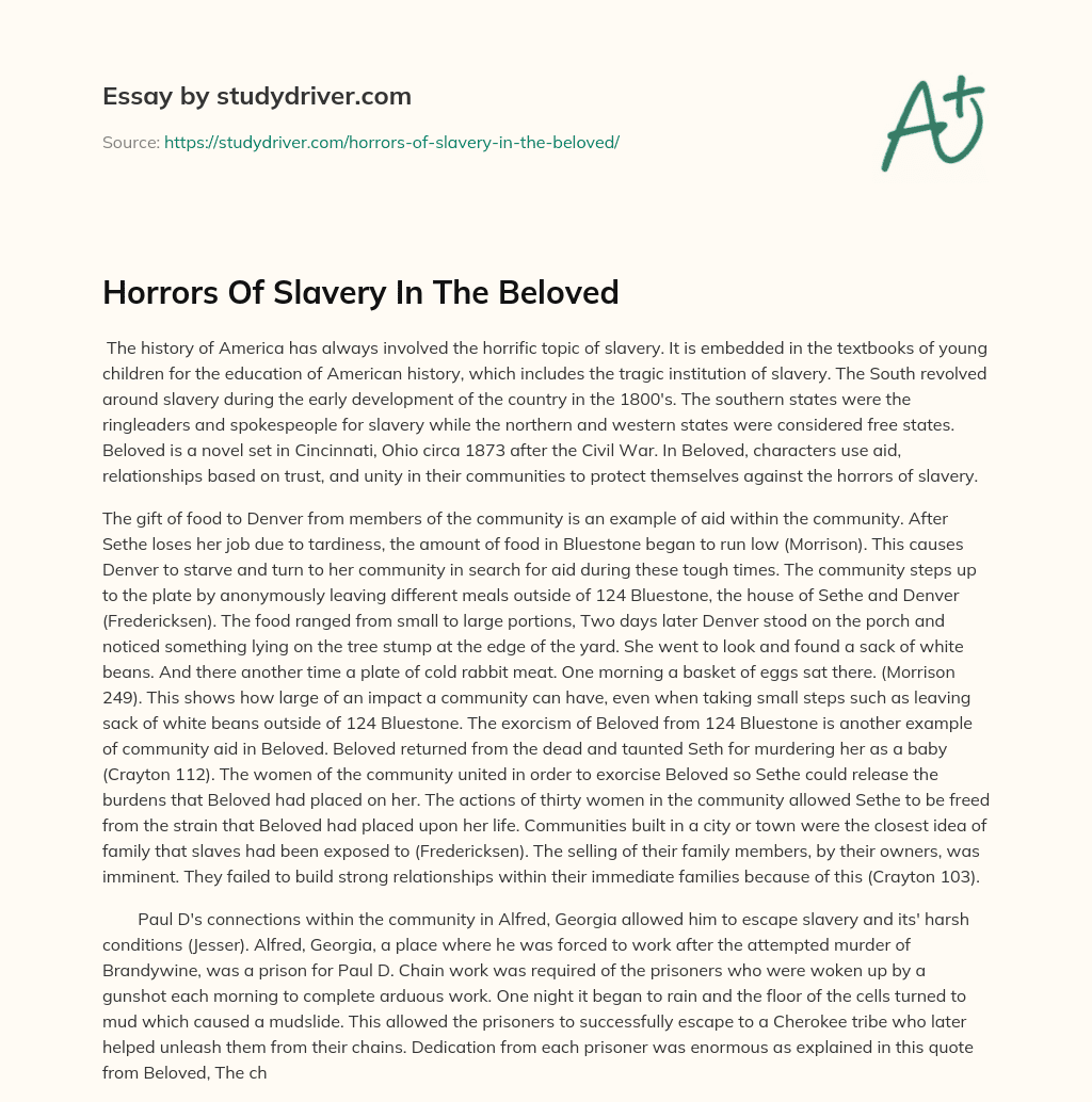 Horrors of Slavery in the Beloved essay
