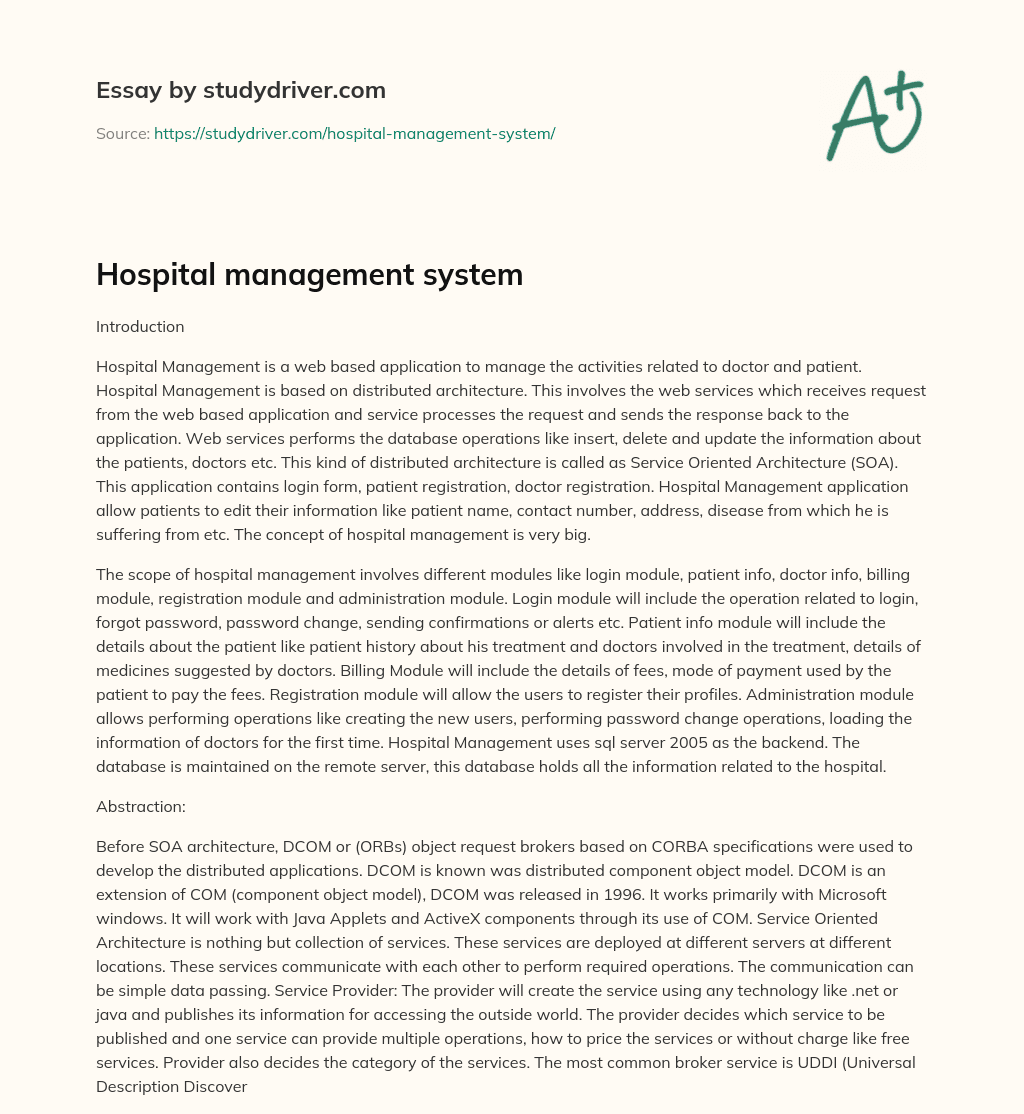 Hospital Management System essay