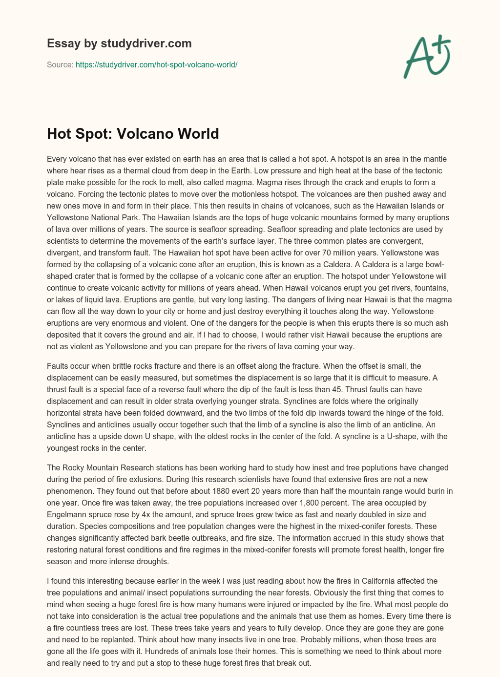 Hot Spot: Volcano World essay
