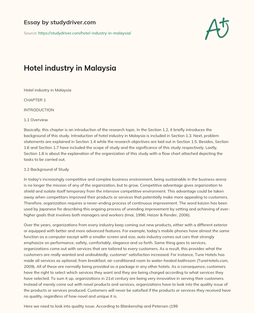 Hotel Industry in Malaysia essay