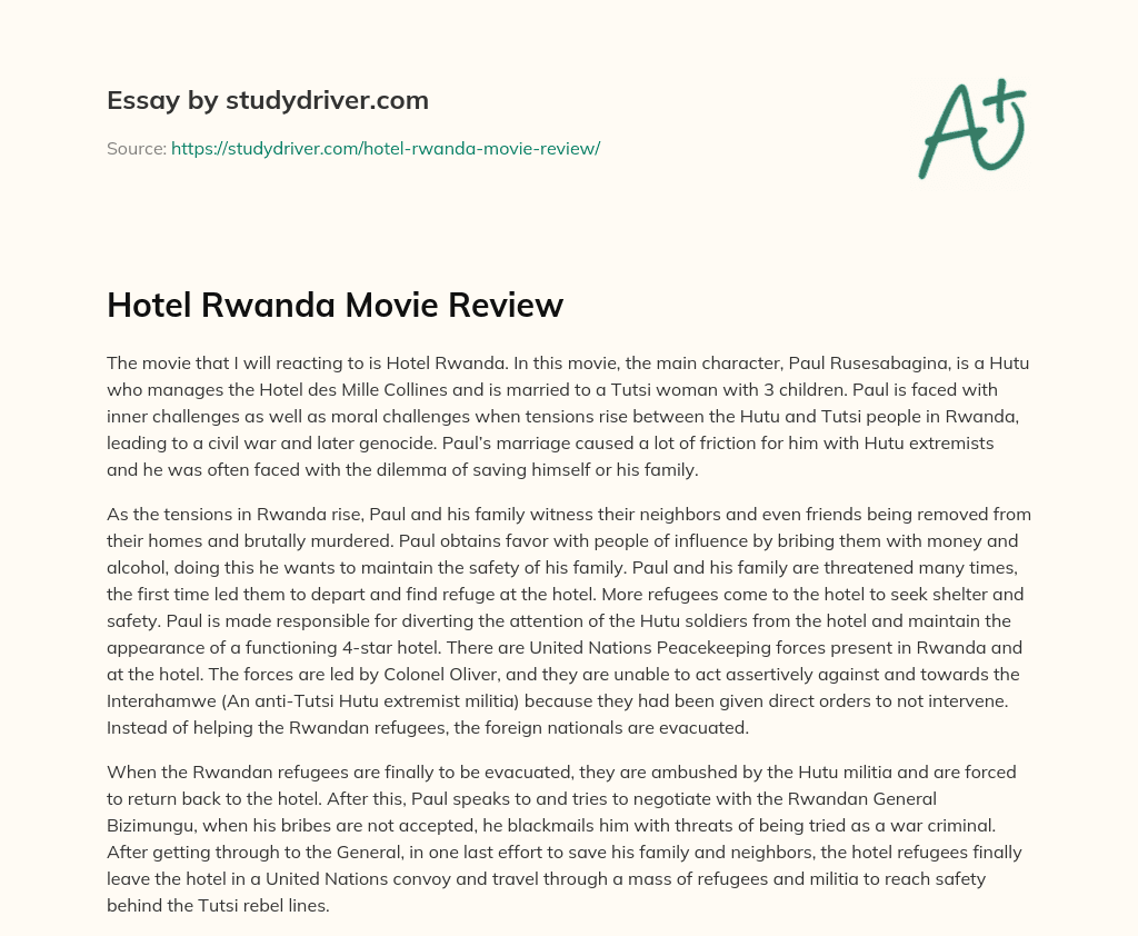 Hotel Rwanda Movie Review essay