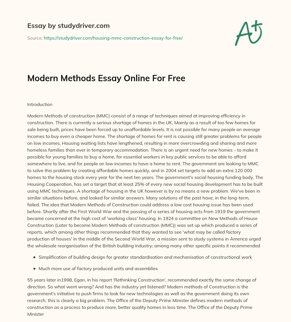 Modern Methods Essay Online for Free essay