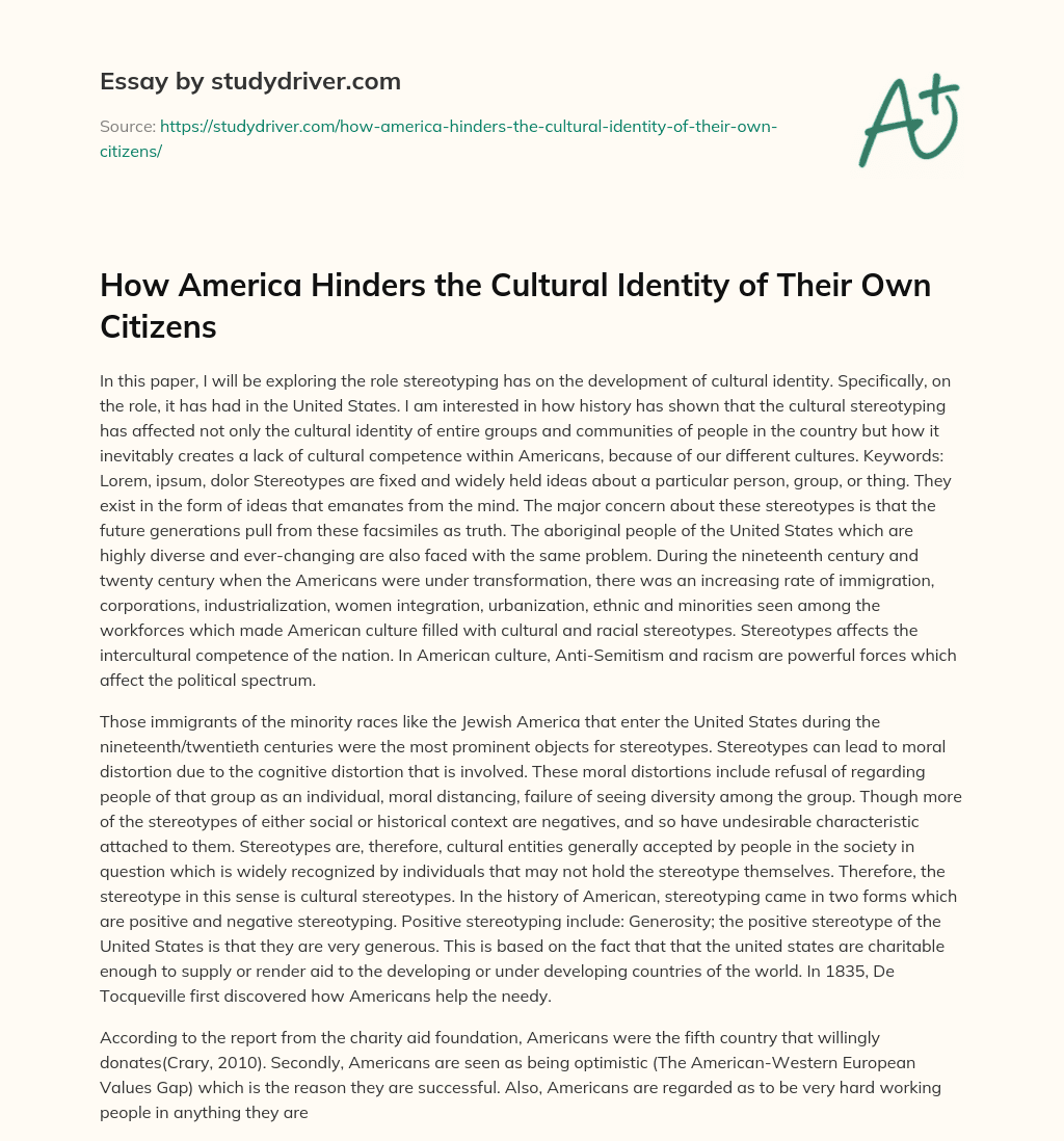 How America Hinders the  Cultural Identity of their own Citizens essay