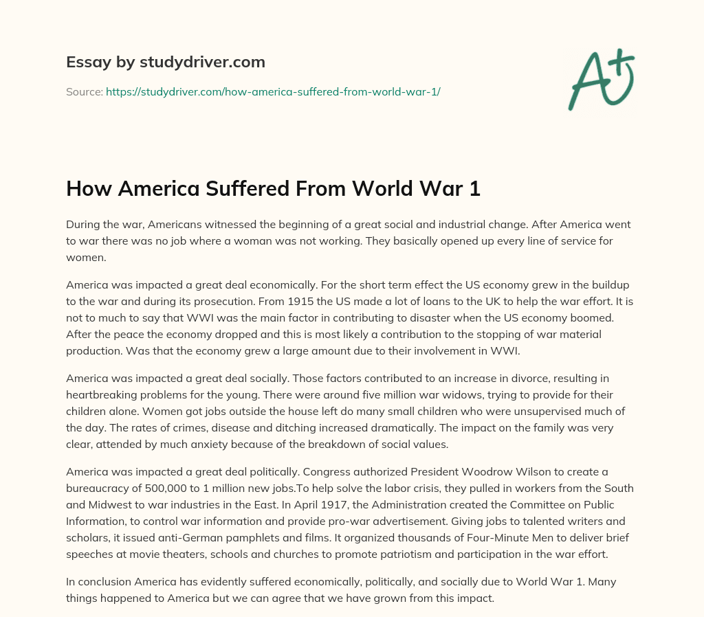How America Suffered from World War 1 essay