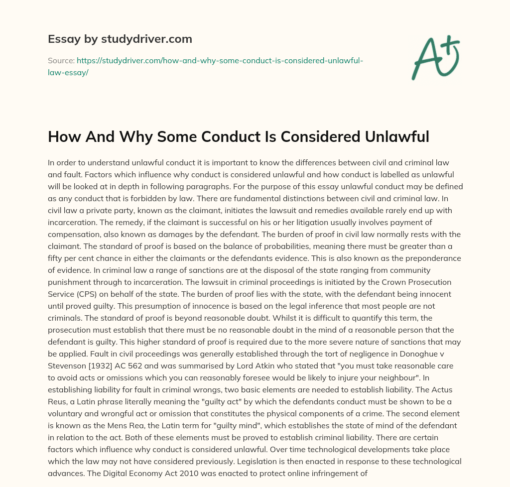How and why some Conduct is Considered Unlawful essay