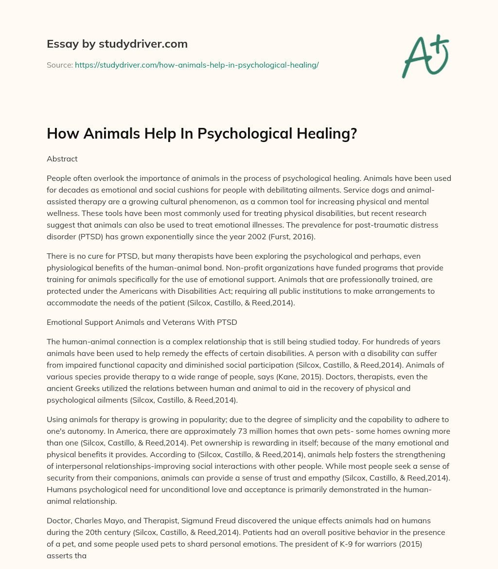How Animals Help in Psychological Healing? essay