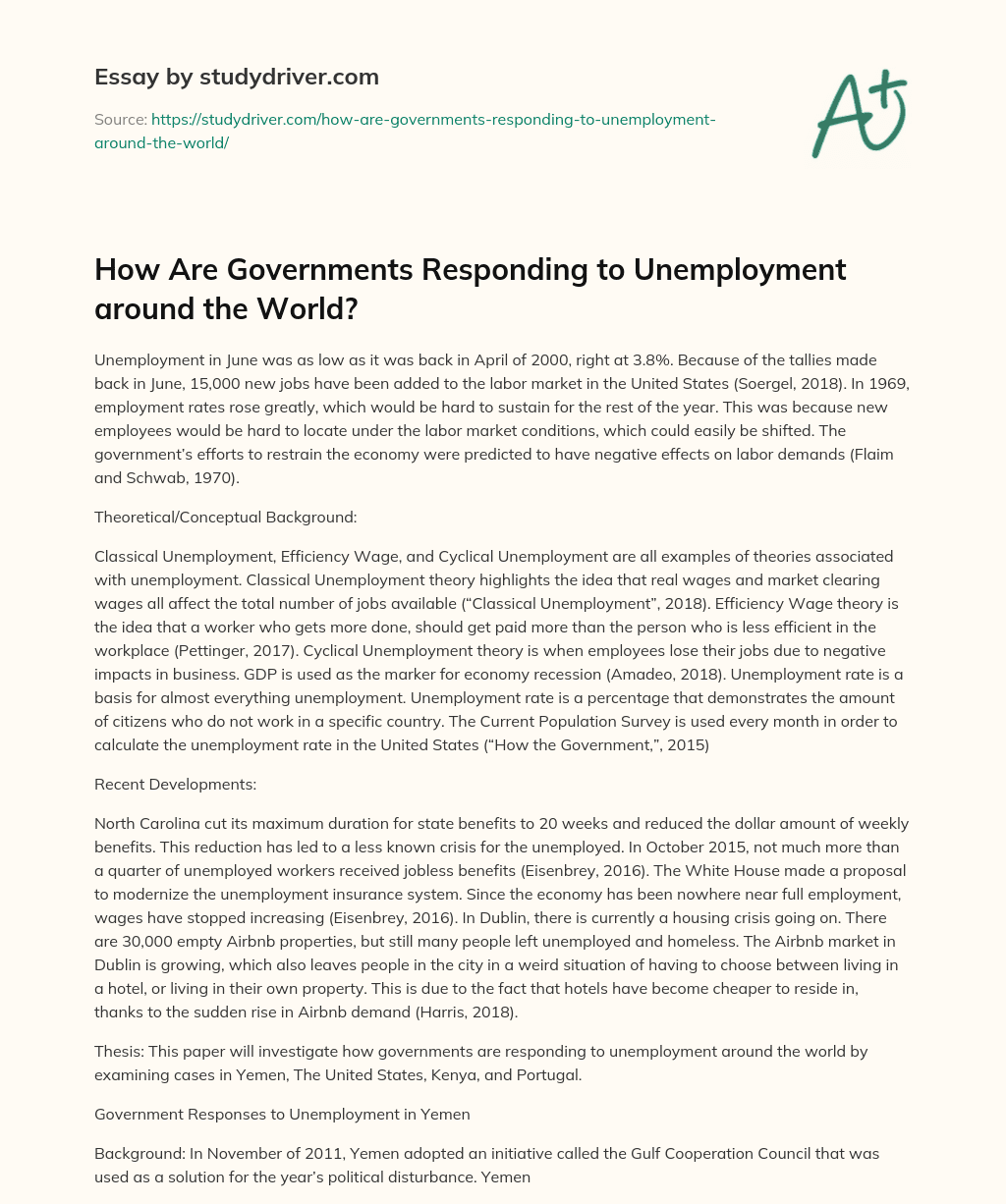 How are Governments Responding to Unemployment Around the World? essay