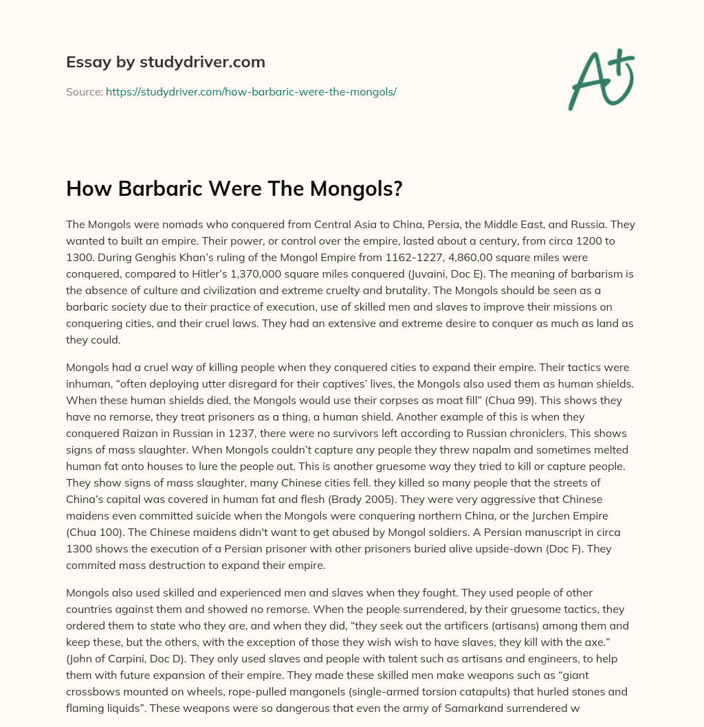 How Barbaric were the Mongols? essay