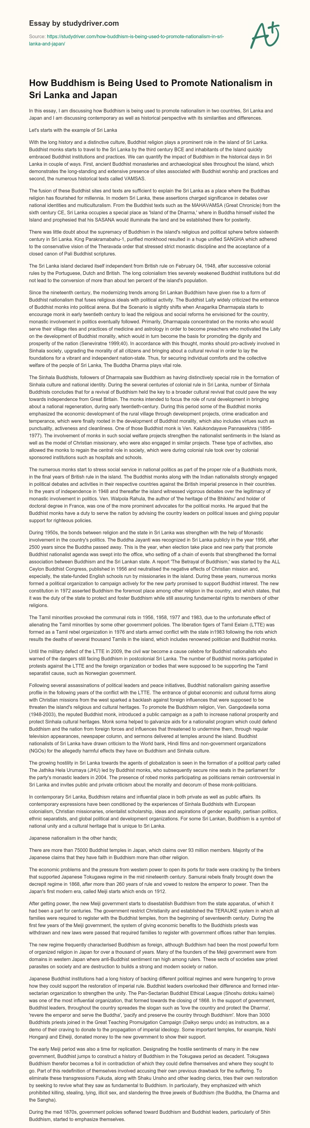 How Buddhism is being Used to Promote Nationalism in Sri Lanka and Japan essay