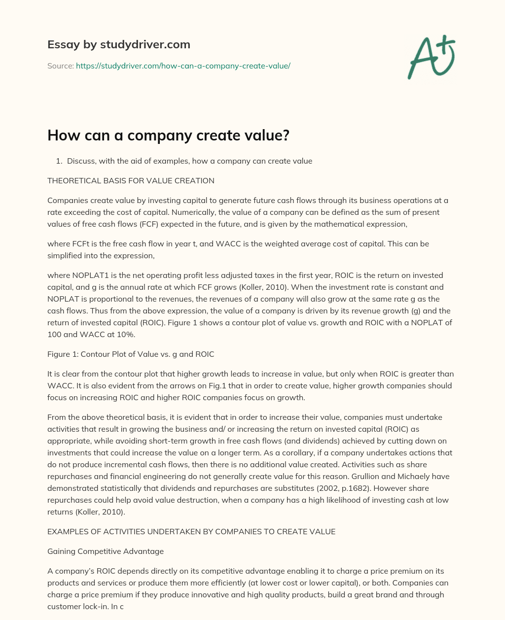 How Can a Company Create Value? essay