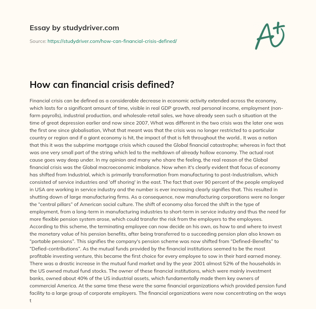 How Can Financial Crisis Defined? essay