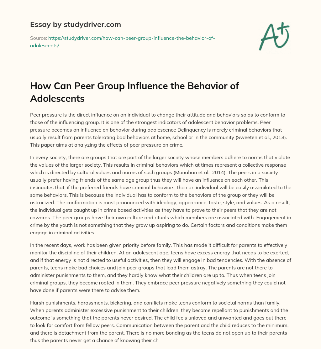 How Can Peer Group Influence the Behavior of Adolescents essay