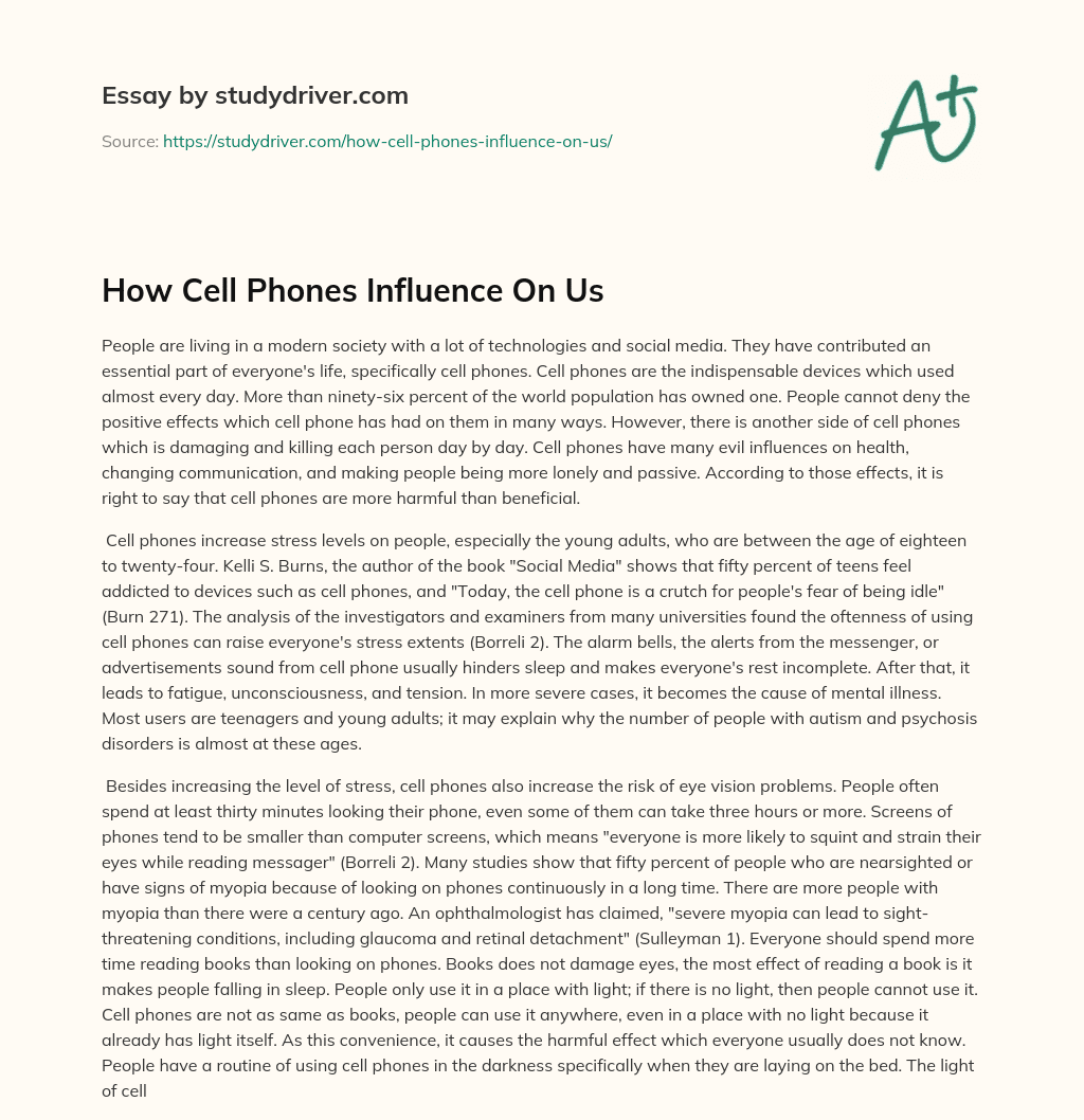 How Cell Phones Influence on Us essay