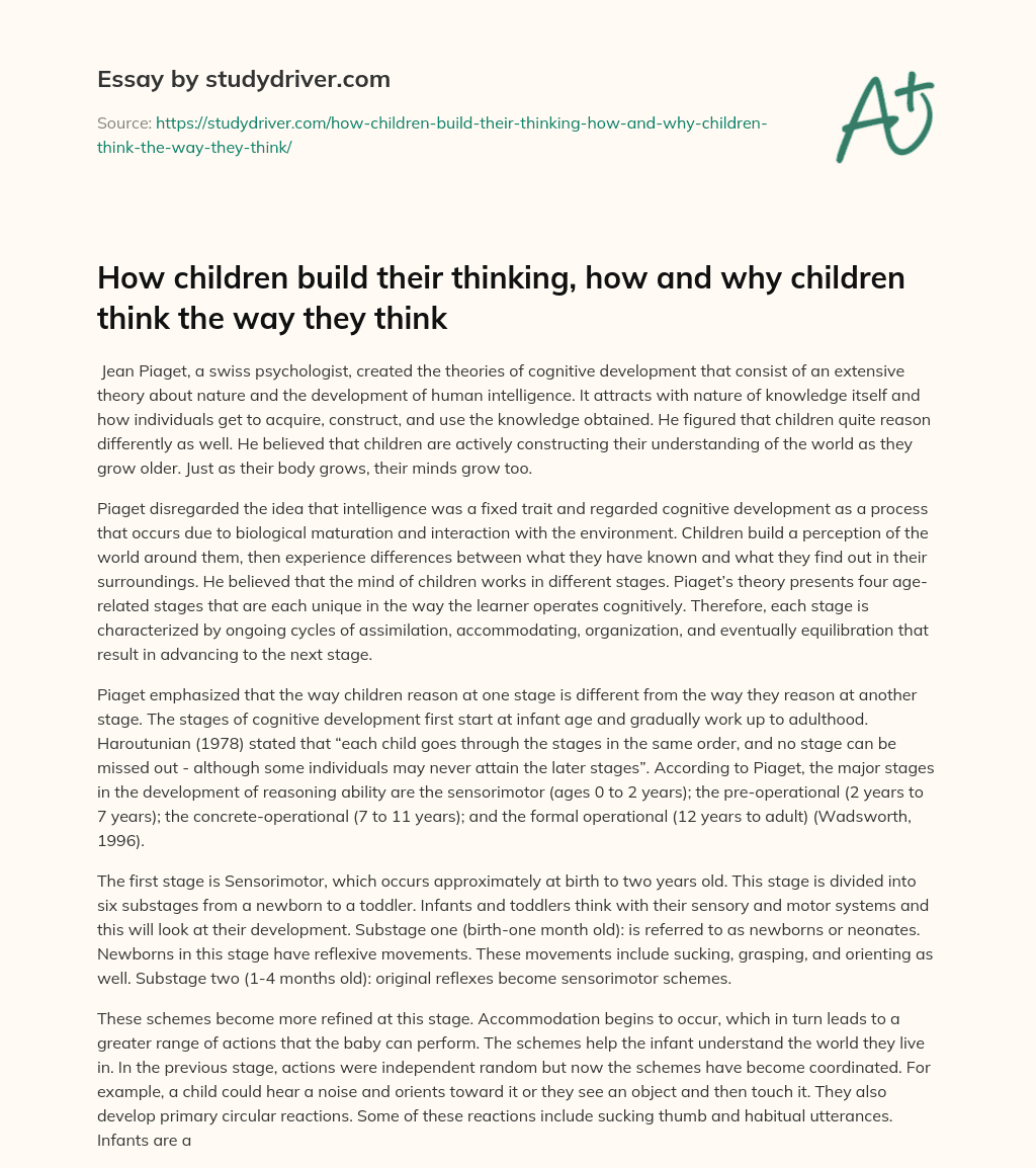 How Children Build their Thinking, how and why Children Think the Way they Think essay