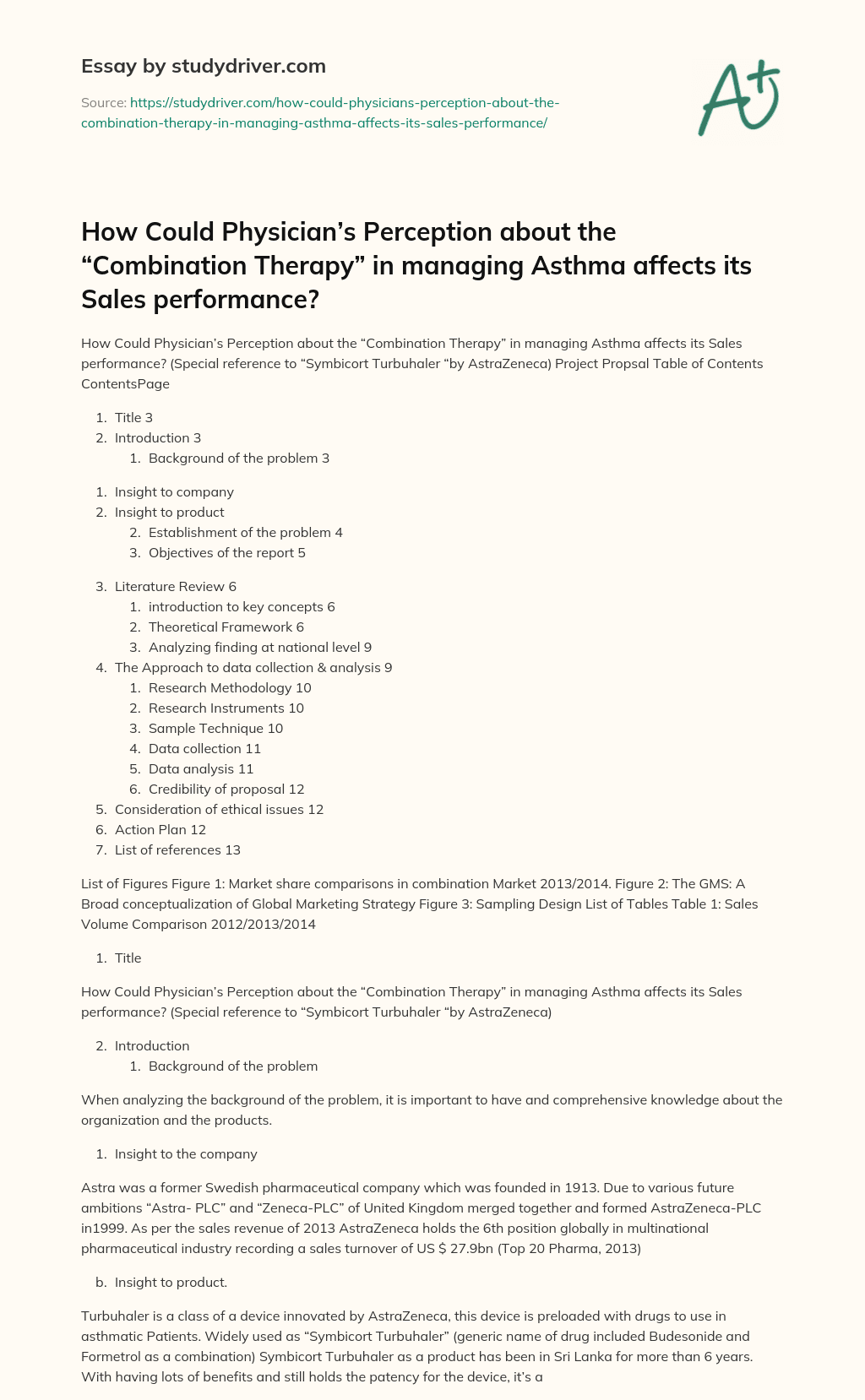 How could Physician’s Perception about the “Combination Therapy” in Managing Asthma Affects its Sales Performance? essay