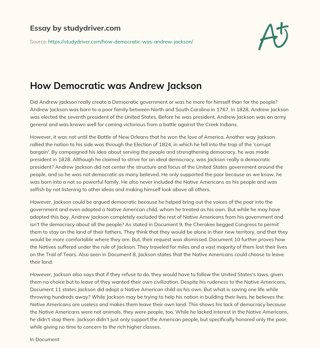 How Democratic was Andrew Jackson essay