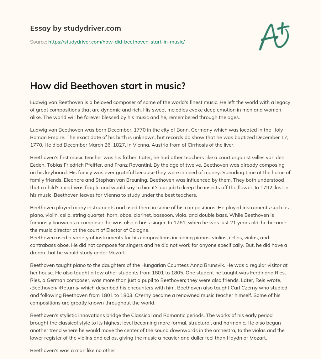 How did Beethoven Start in Music? essay
