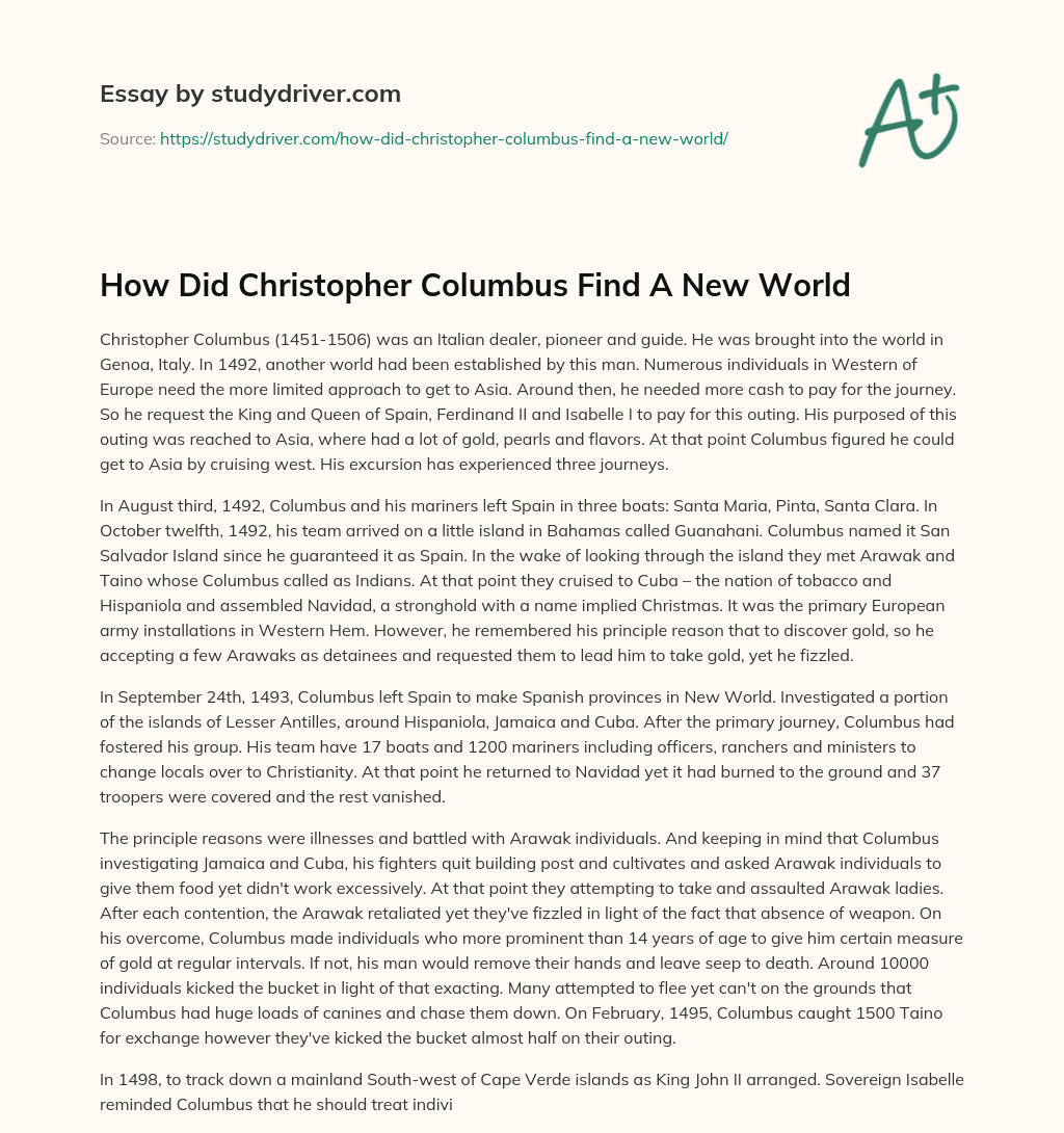 How did Christopher Columbus Find a New World essay