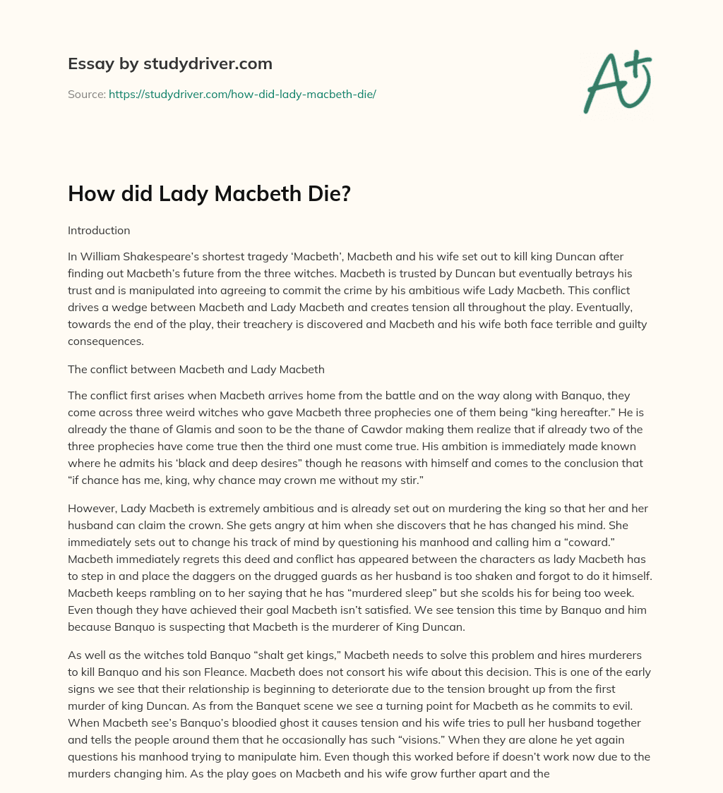 How did Lady Macbeth Die? essay