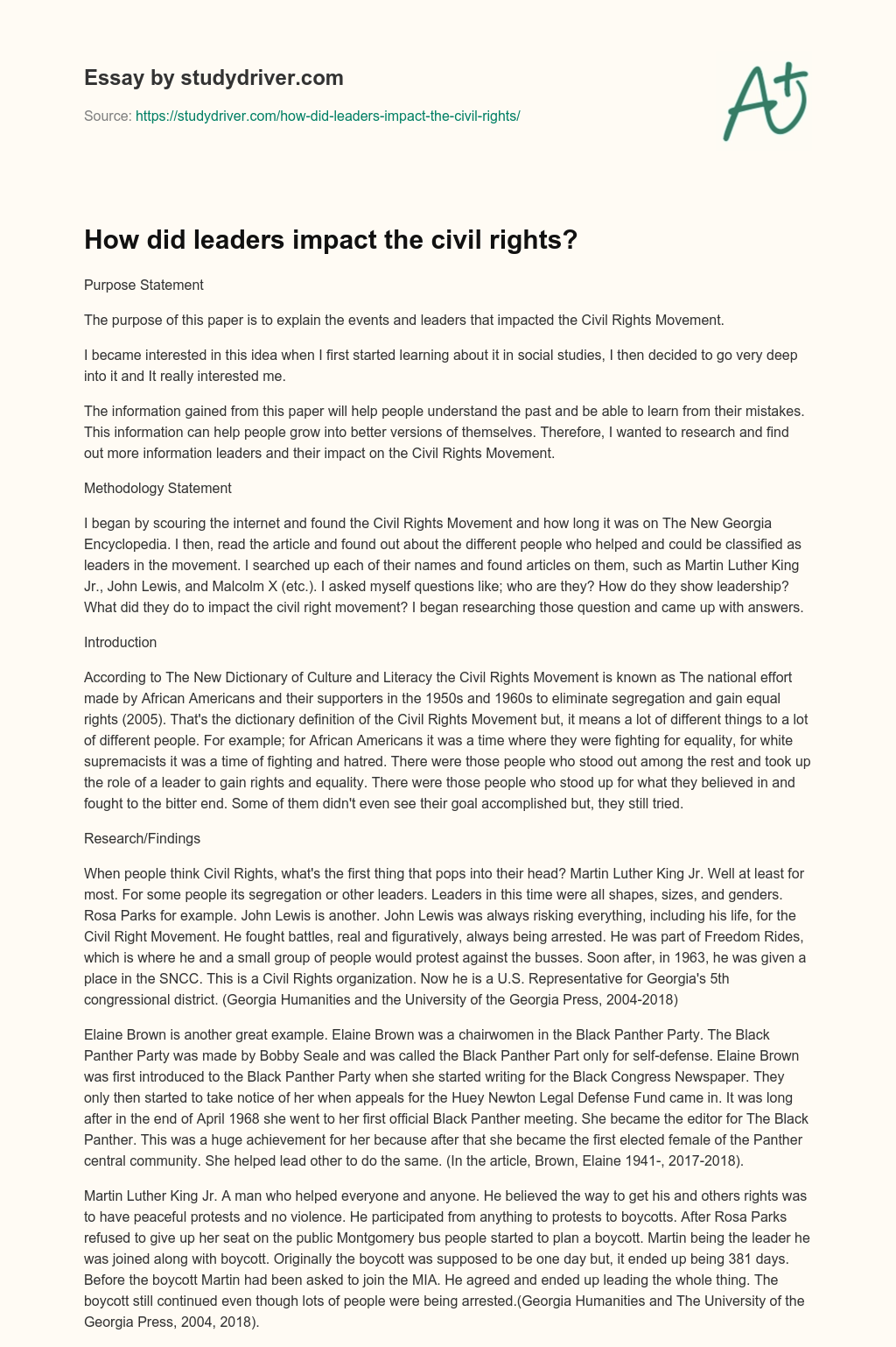 How did Leaders Impact the Civil Rights? essay