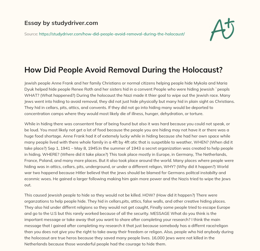 How did People Avoid Removal during the Holocaust? essay