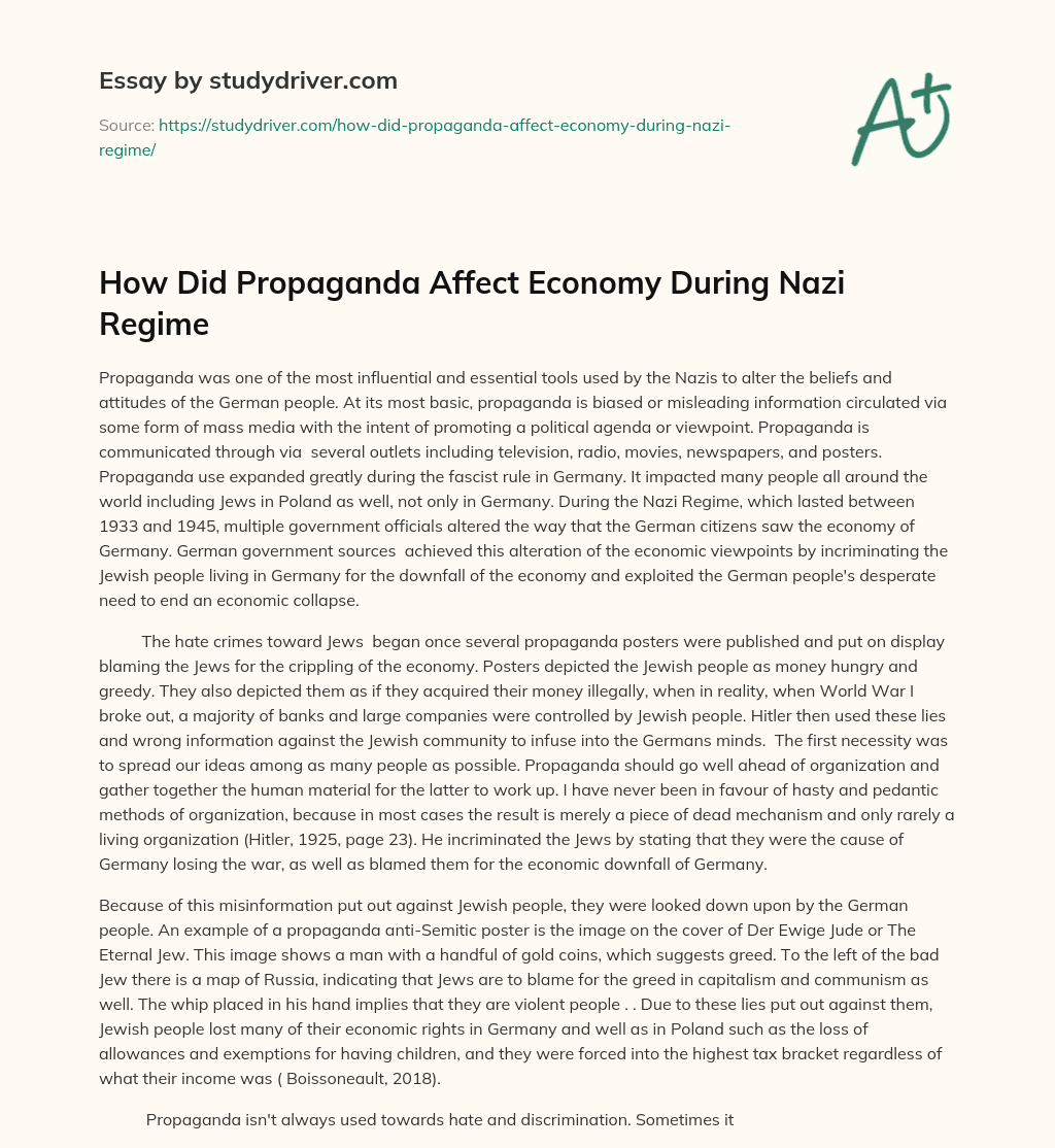 How did Propaganda Affect Economy during Nazi Regime essay