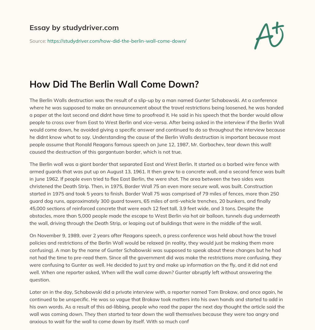 How did the Berlin Wall Come Down? essay