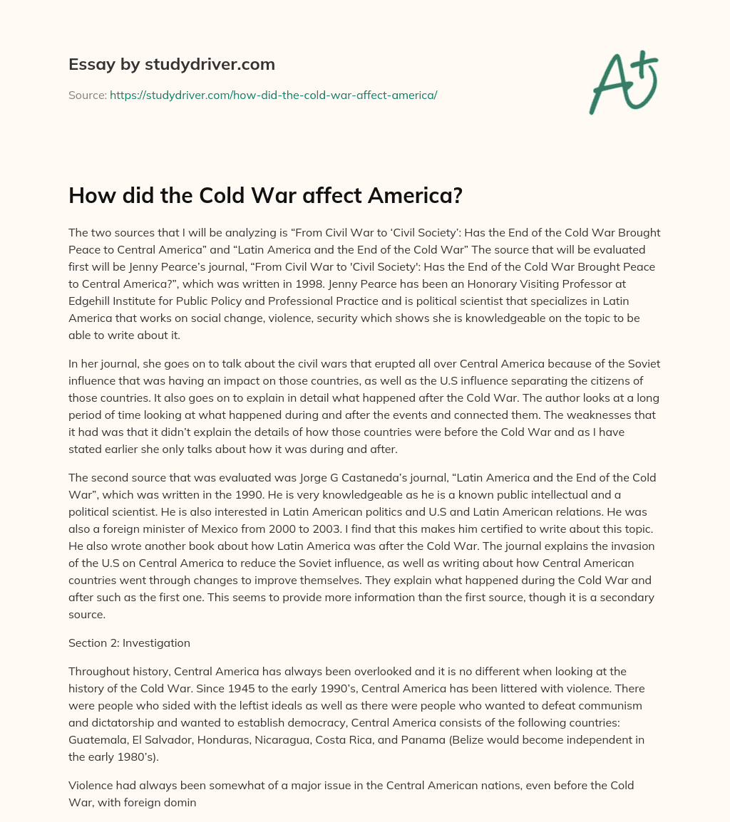 How did the Cold War Affect America? essay