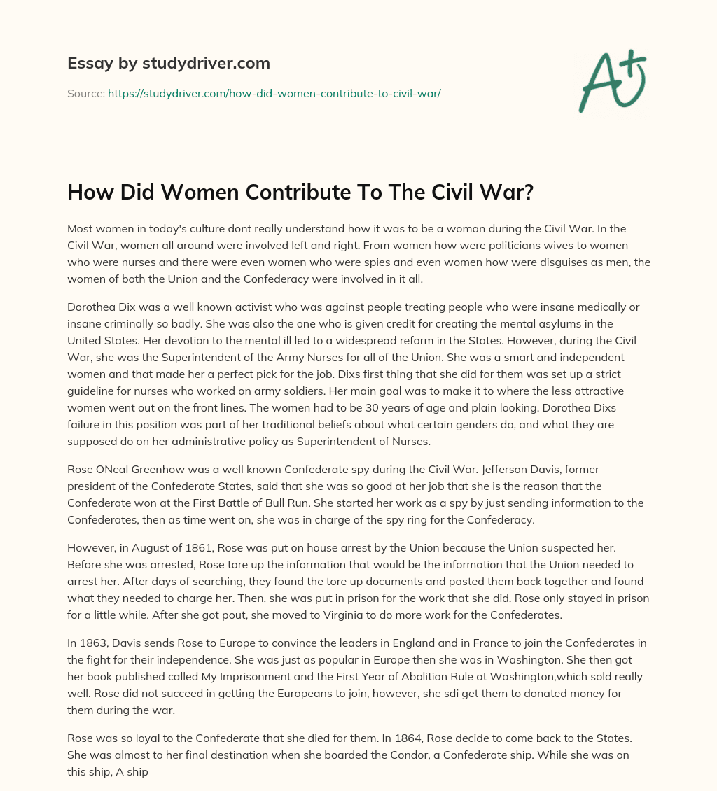 How did Women Contribute to the Civil War? essay