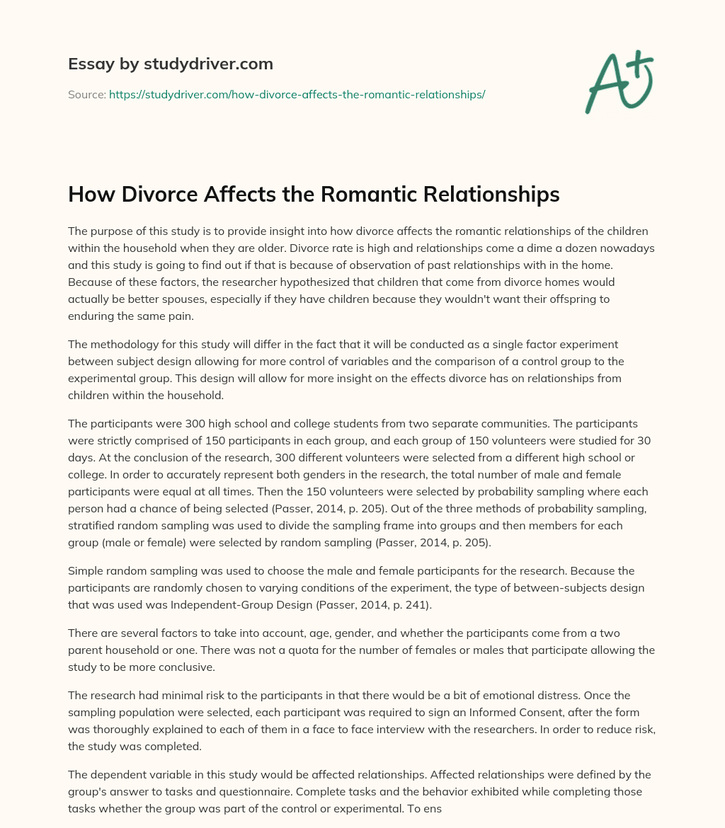How Divorce Affects the Romantic Relationships essay