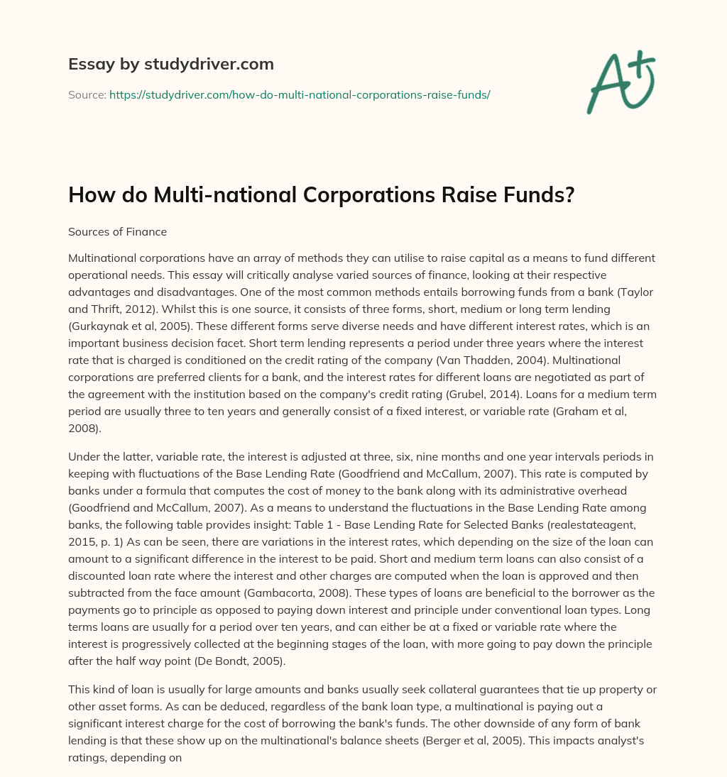 How do Multi-national Corporations Raise Funds? essay