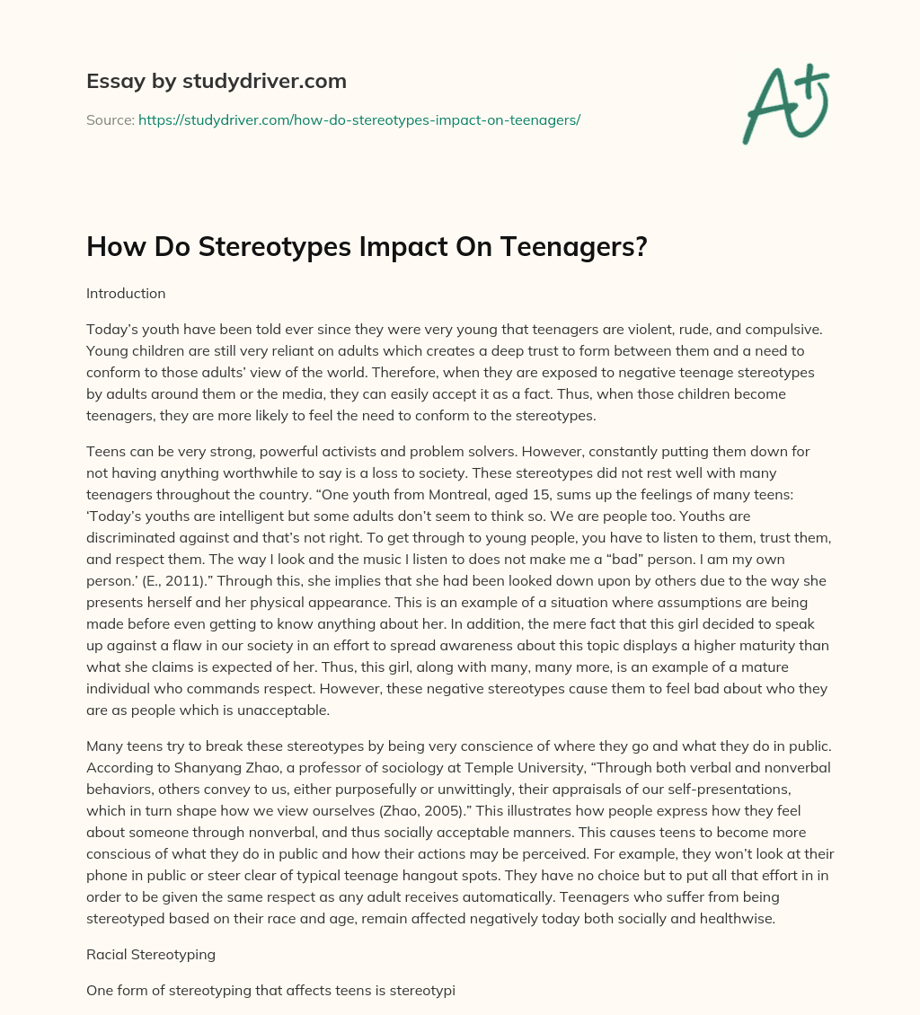 How do Stereotypes Impact on Teenagers? essay