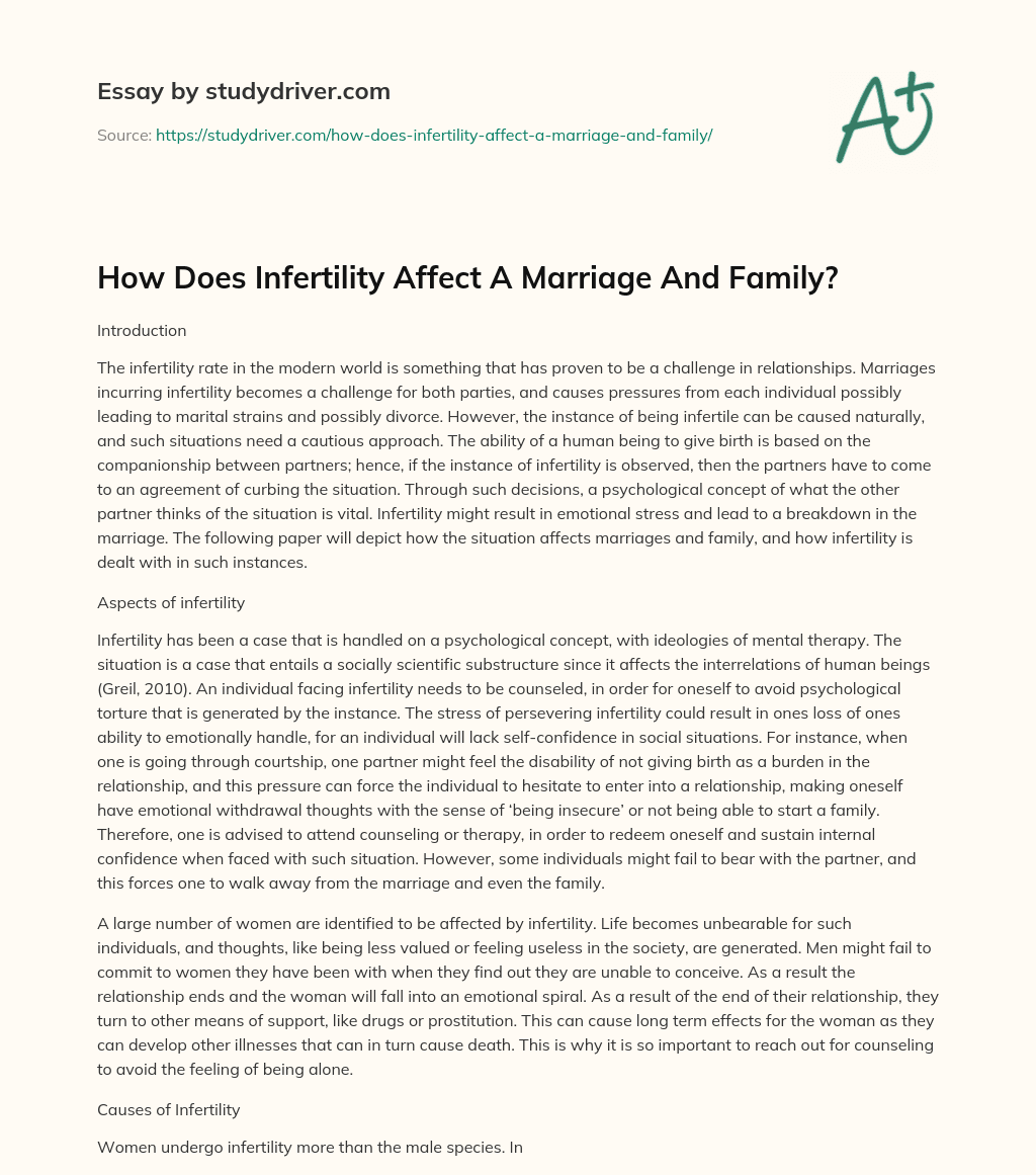 How does Infertility Affect a Marriage and Family? essay