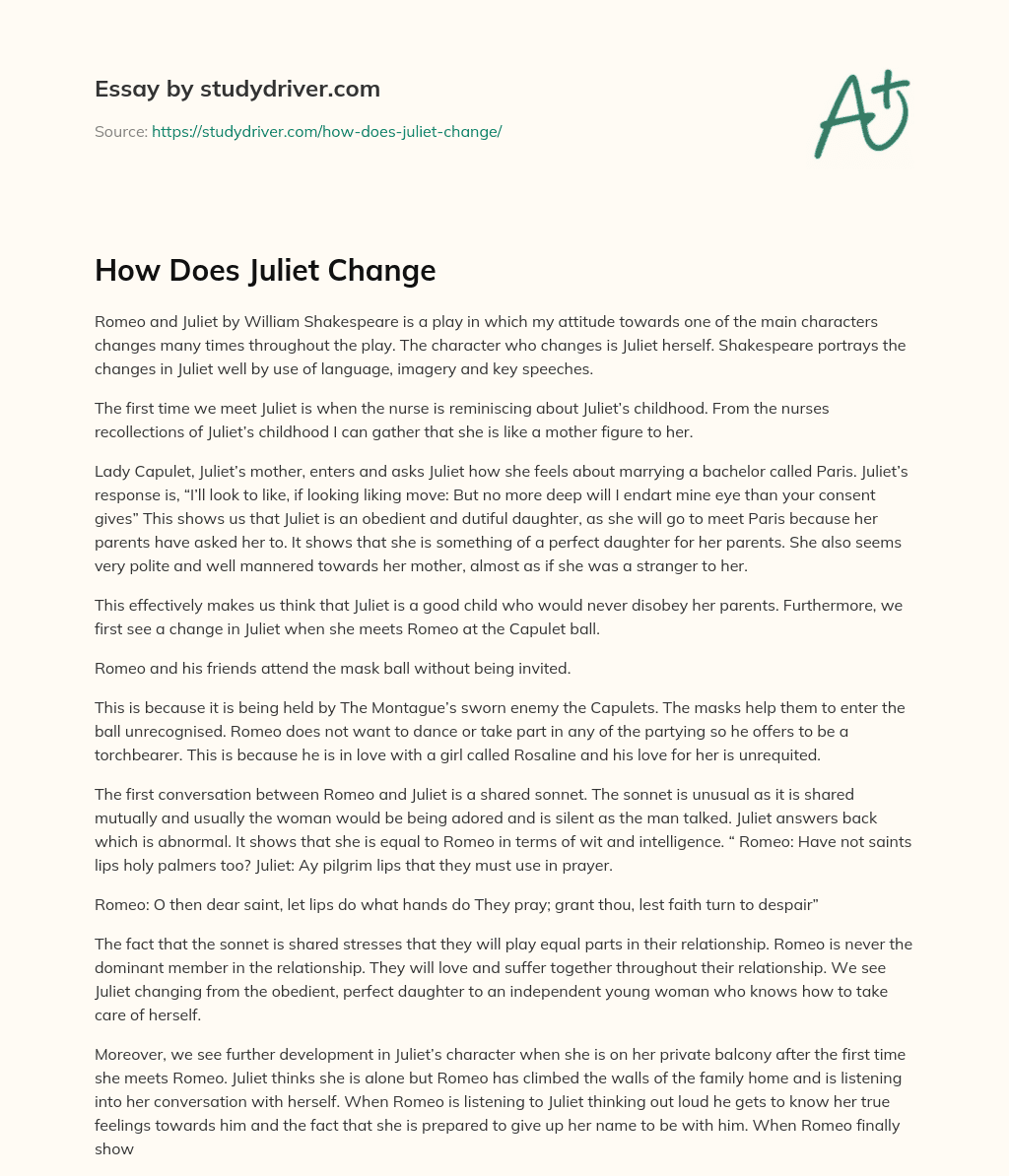 How does Juliet Change essay