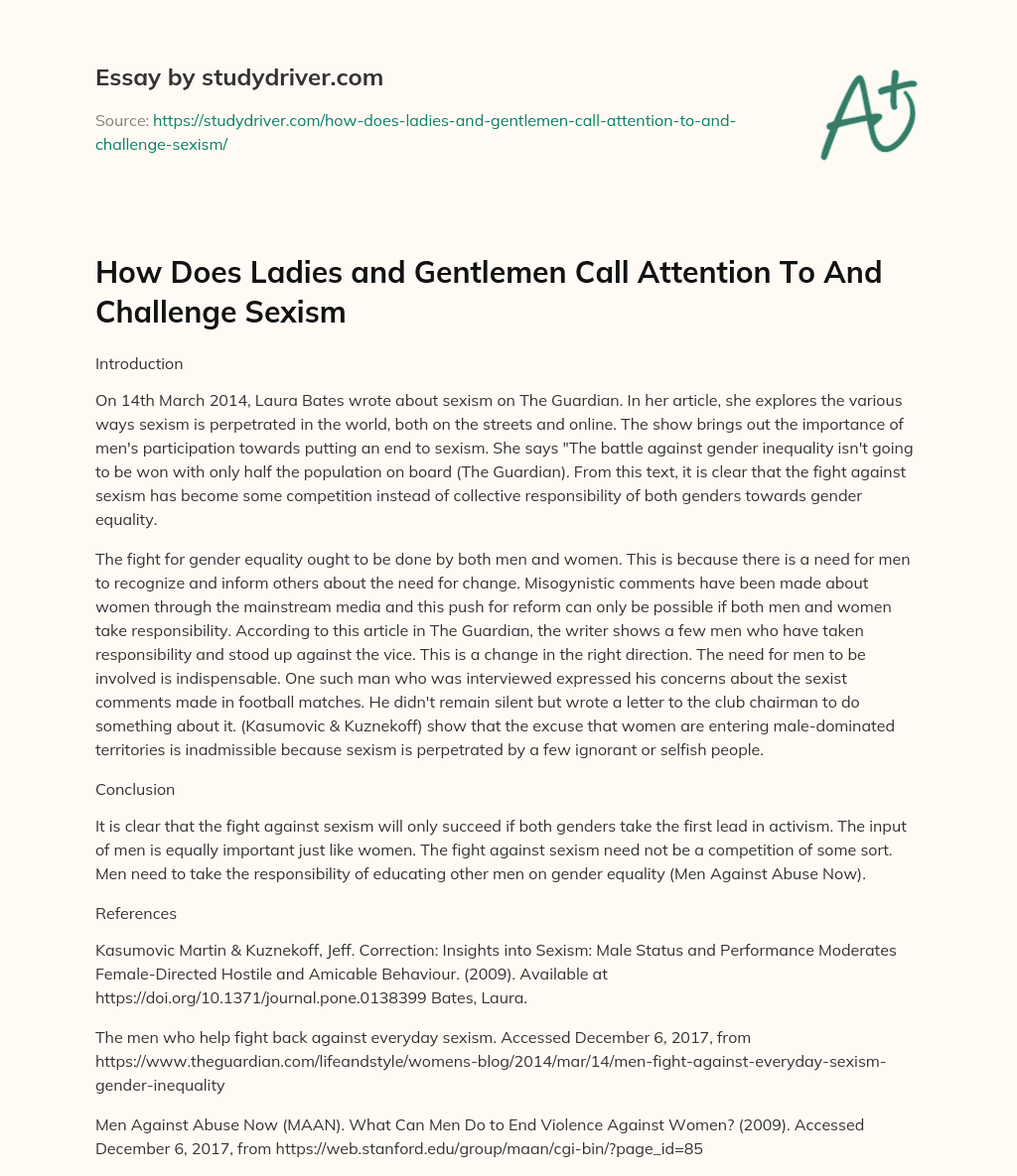 How does Ladies and Gentlemen Call Attention to and Challenge Sexism essay