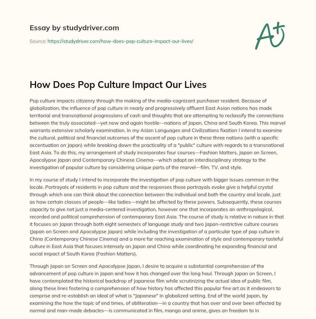 How does Pop Culture Impact our Lives essay