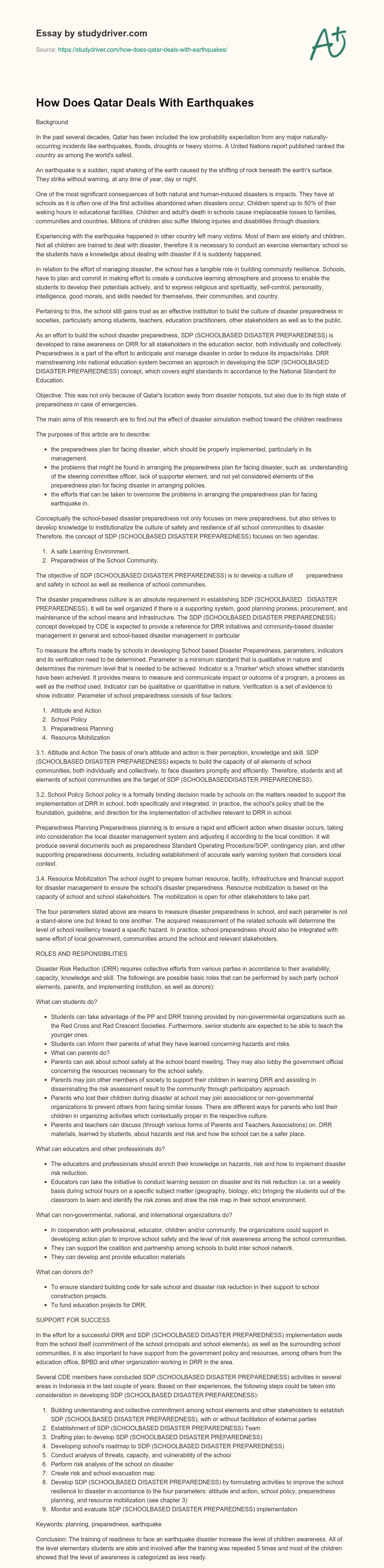 How does Qatar Deals with Earthquakes essay