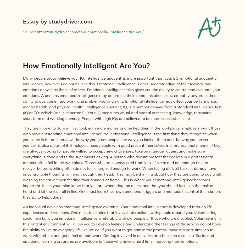 How Emotionally Intelligent are You? essay